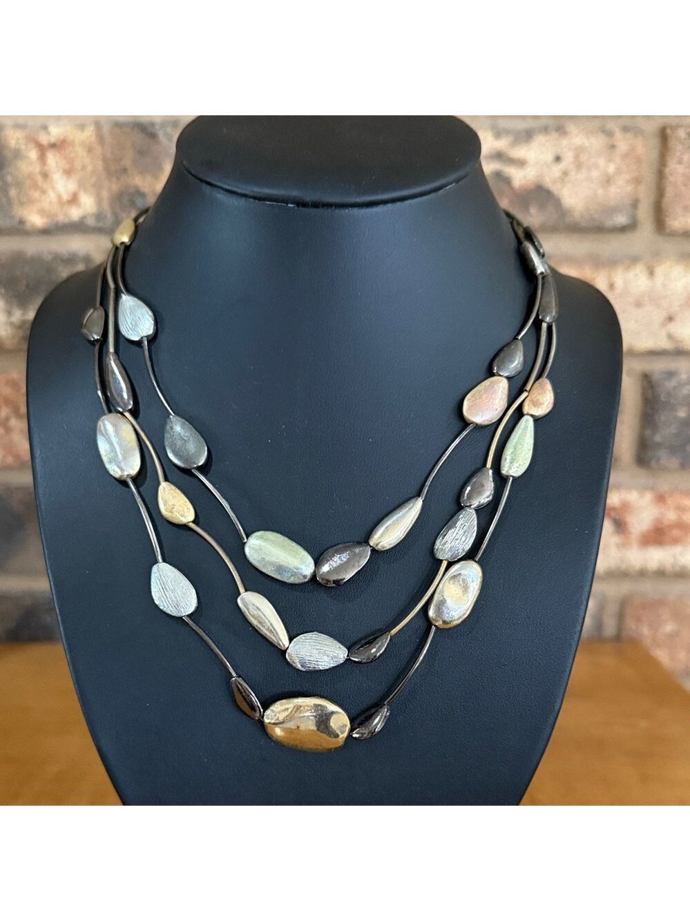 Chico’s Multi Strand Two Tone Beaded Rock Necklace